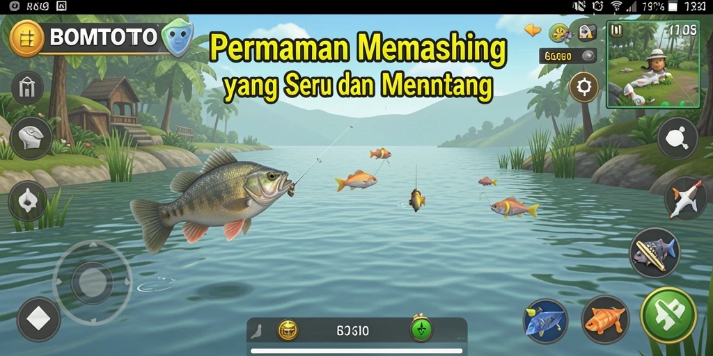 Tangkapan besar dalam gameplay memancing BOMTOTO yang menampilkan keindahan laut.