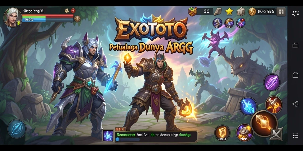 Tampilan gameplay spektakuler dari <strong>EXOTOTO</strong> yang sedang bertarung di dunia fantasi.