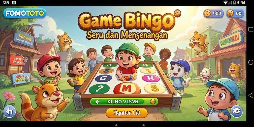 Screenshot FOMOTOTO menampilkan gameplay Bingo yang penuh warna.