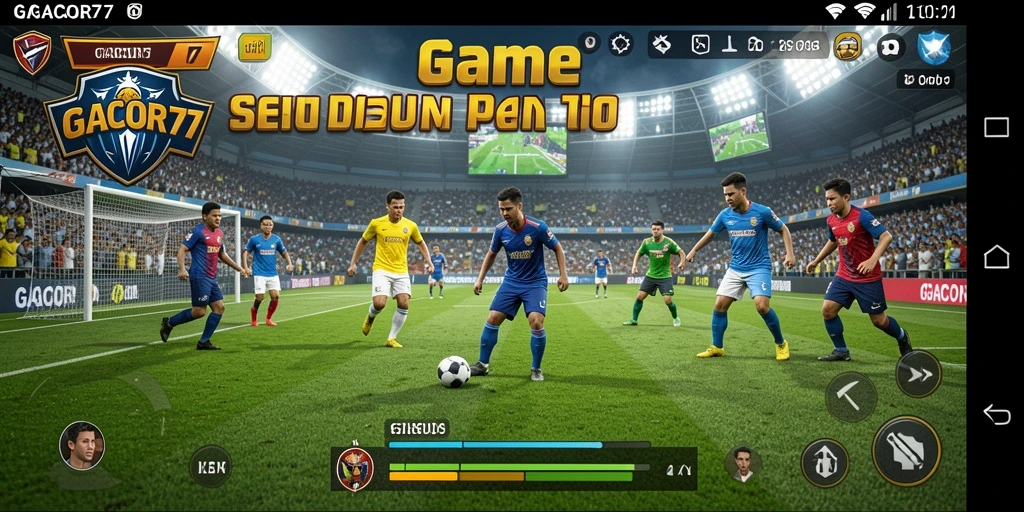 Screenshot GACOR77 menampilkan pertandingan sepak bola yang mendebarkan.