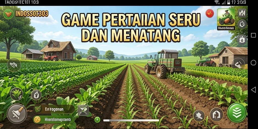 Tangkapan layar gameplay INDOSLOT303 yang menunjukkan ladang pertanian yang indah.