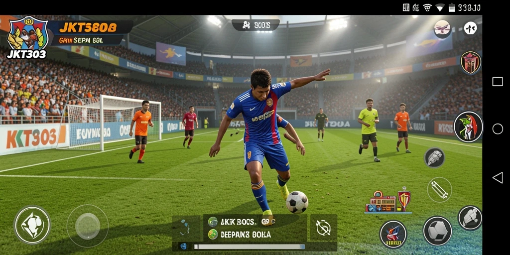 Tangkapan layar JKT303 menampilkan aksi pertandingan sepak bola yang seru.