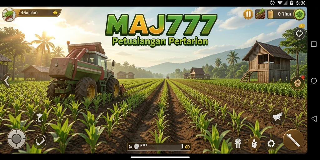 Screenshot gameplay utama MAJ777 dengan visual ladang yang indah.