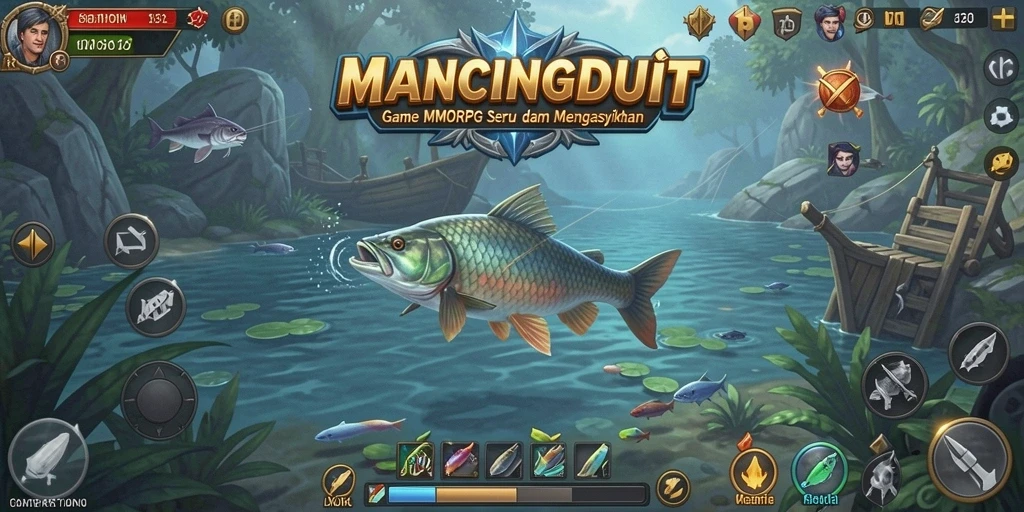 Tampilkan gameplay menarik MANCINGDUIT saat memancing di laut.