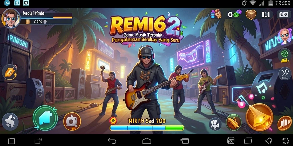Tampilan gameplay REMI62 dengan berbagai pilihan lagu yang seru.