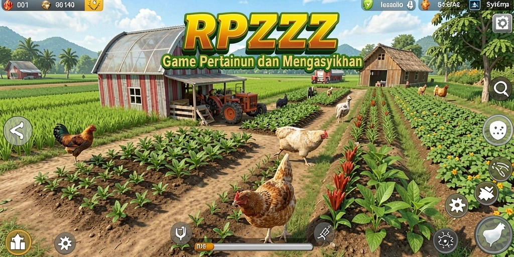 Screenshot utama RPZZZ menunjukkan aktivitas bertani yang menyenangkan.