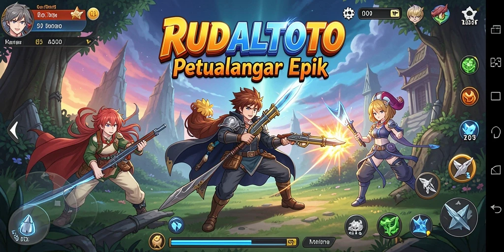 Screenshot utama RUDALTOTO menampilkan pertarungan karakter anime yang seru.