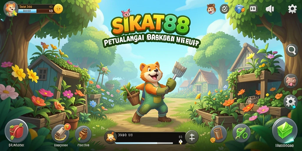 Tampilan gameplay SIKAT88 menunjukkan ladang yang subur dan hewan ternak yang bahagia.