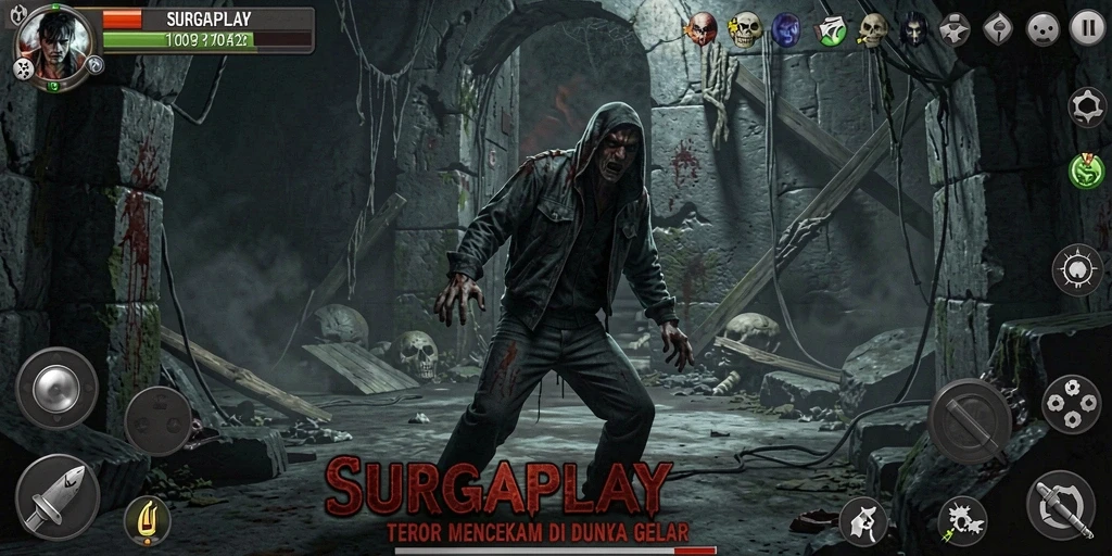 Tangkapan layar SURGAPLAY menampilkan suasana mencekam dalam gameplay.
