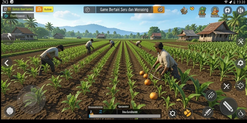 Tampilan menawan dari gameplay seru ZK3 yang berfokus pada pertanian.