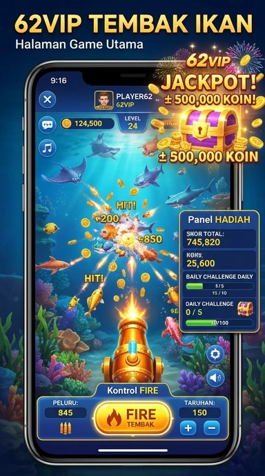 Tampilan beranda aplikasi 62vip yang menarik dan informatif.